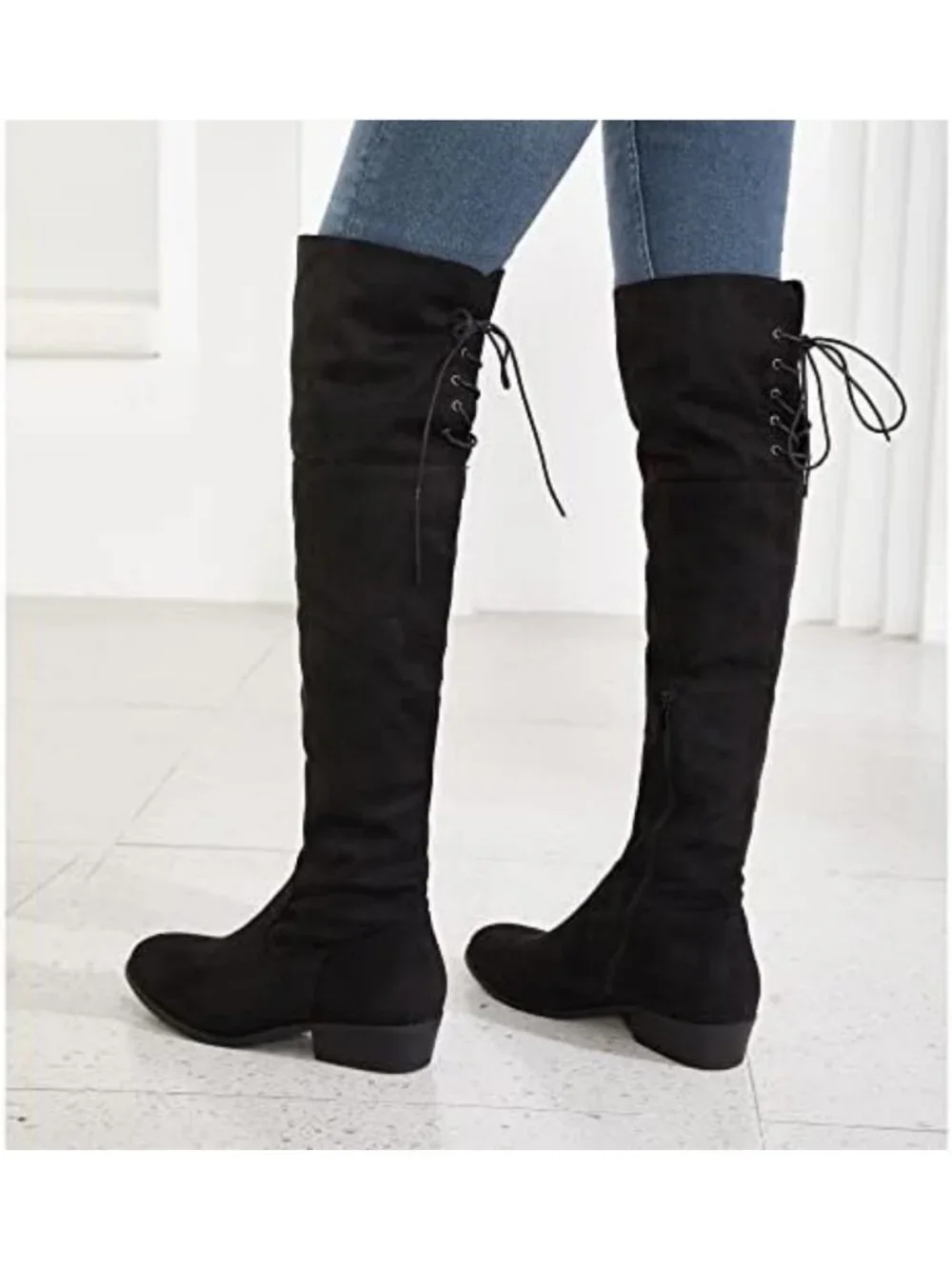 Chic Black Thigh High Over the Knee Fashion Boots with Low Flat Heel for Women